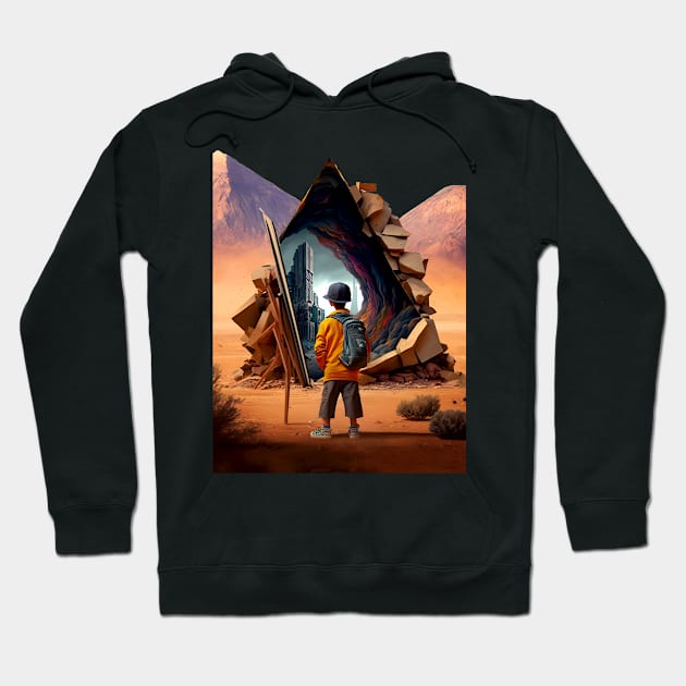 Wonderment a Time Travel Odyssey: A Journey to a Dystopian Future on a Dark Background Hoodie by Puff Sumo